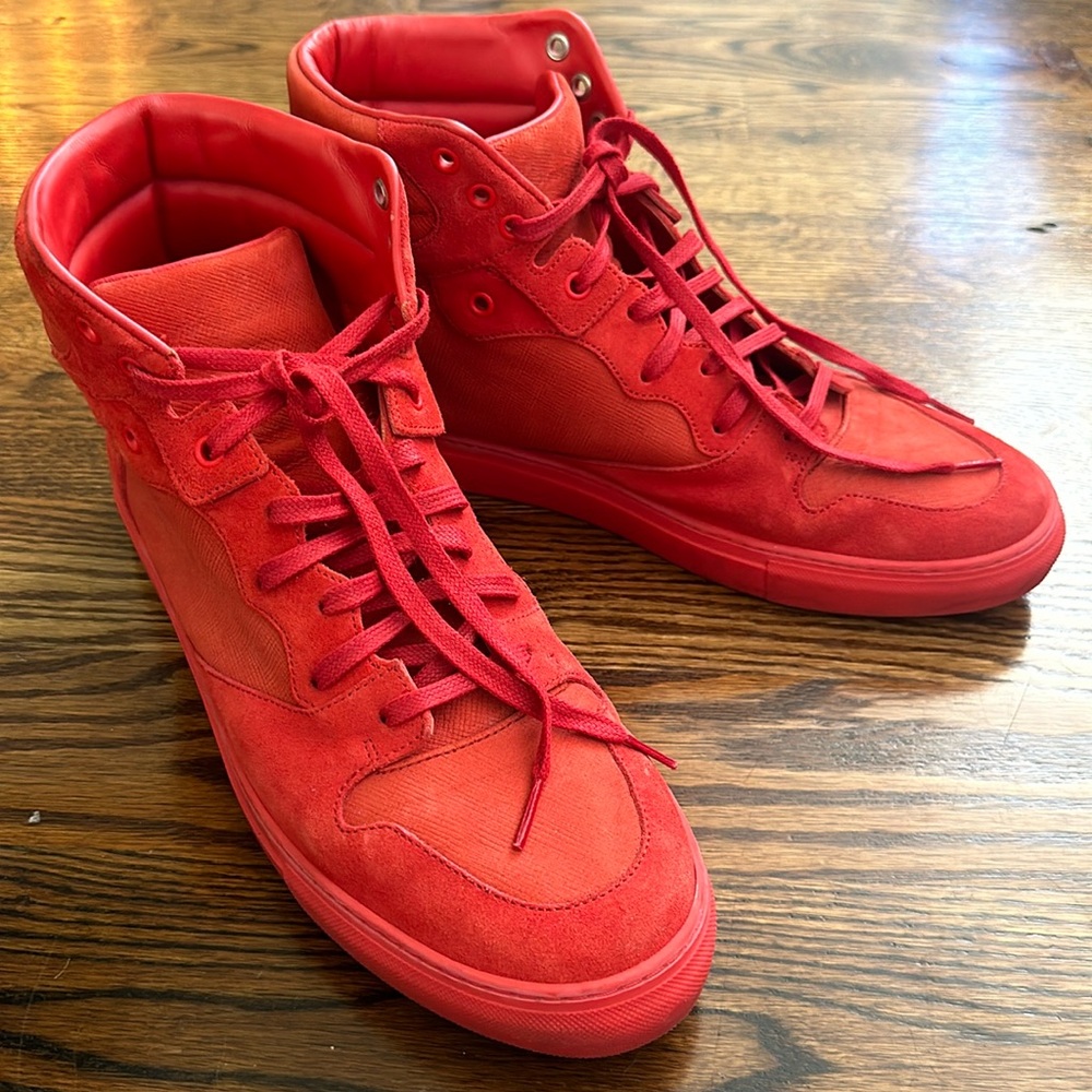 Red Balenciaga High Top Tennis Shoe